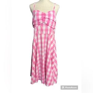 NWT Ibtom Castle Pink & White Checkered 100% Cotton MIDI Sleeveless Dress